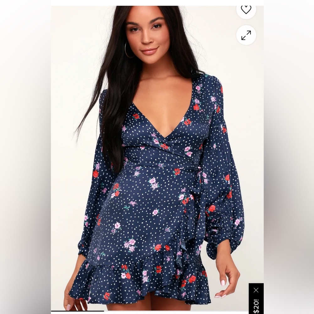 Capulet Siena Navy Blue Floral Long Balloon Sleeve Wrap Dress - Picture 1 of 5